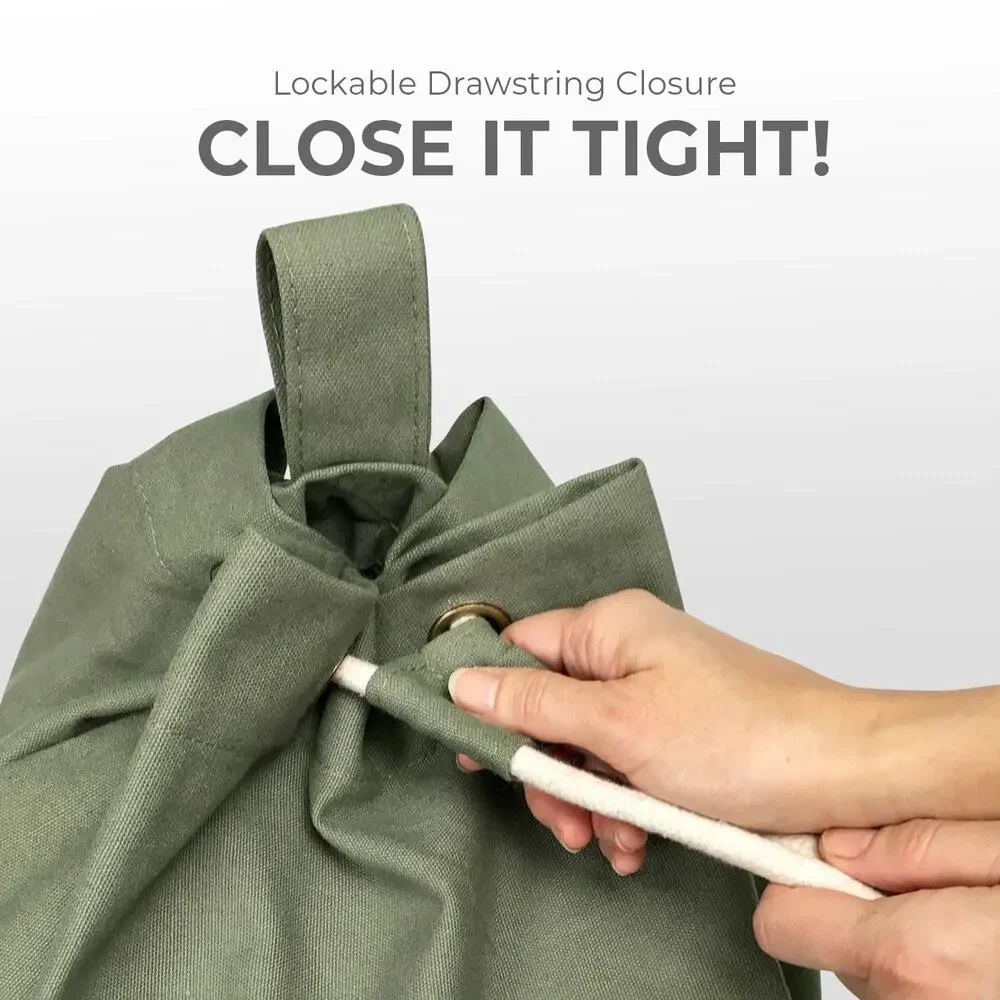 XL Laundry Bag Black Cotton Canvas drawstring portable travel friendly backpack